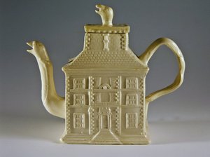 White Teapot in the Shape of a House by English School